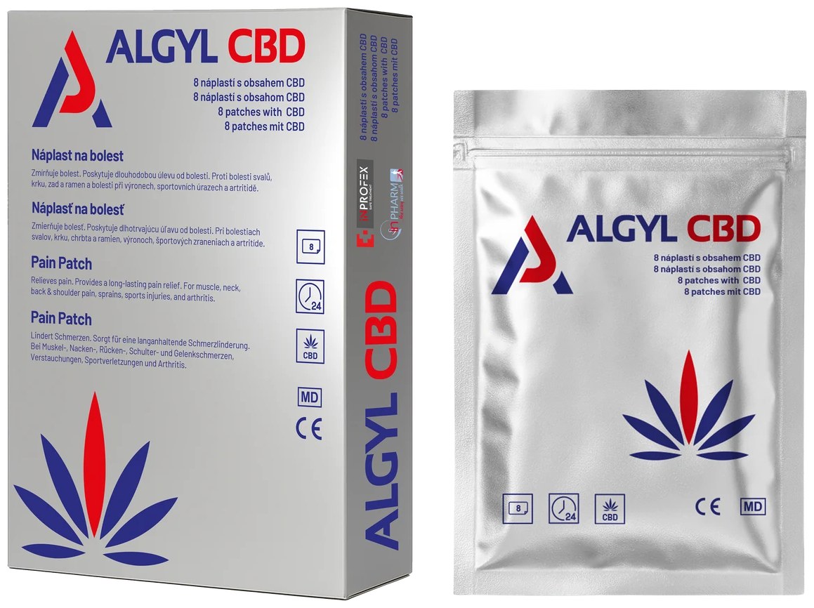 ALGYL CBD – opakowanie i saszetka z plastrem
